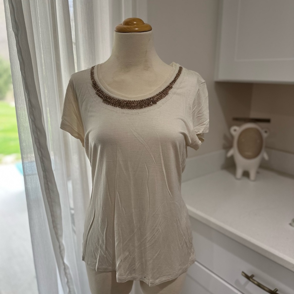 Elegant Cream Beaded Women's Top
